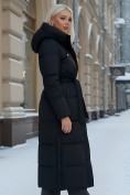 Купить Пальто утепленное стеганное зимнее с капюшоном женское черного цвета 9605Ch, фото 6