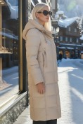 Купить Пальто утепленное стеганное зимнее с капюшоном женское бежевого цвета 9606B, фото 2