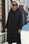 Купить Пальто утепленное стеганное зимнее с капюшоном женское черного цвета 9606Ch, фото 2