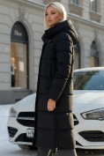 Купить Пальто утепленное стеганное зимнее с капюшоном женское черного цвета 9608Ch, фото 3
