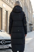 Купить Пальто утепленное стеганное зимнее с капюшоном женское черного цвета 9608Ch, фото 2
