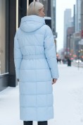 Купить Пальто утепленное стеганное зимнее с капюшоном женское голубого цвета 9609Gl, фото 4
