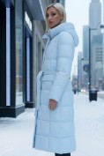 Купить Пальто утепленное стеганное зимнее с капюшоном женское голубого цвета 9609Gl, фото 3