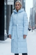 Купить Пальто утепленное стеганное зимнее с капюшоном женское голубого цвета 9609Gl, фото 2