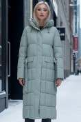 Купить Пальто утепленное стеганное зимнее с капюшоном женское зеленого цвета 9609Z