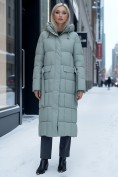 Купить Пальто утепленное стеганное зимнее с капюшоном женское зеленого цвета 9609Z, фото 4