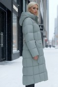 Купить Пальто утепленное стеганное зимнее с капюшоном женское зеленого цвета 9609Z, фото 3