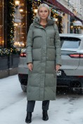 Купить Пальто утепленное стеганное зимнее с капюшоном женское цвета хаки 9611Kh, фото 4