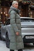 Купить Пальто утепленное стеганное зимнее с капюшоном женское цвета хаки 9611Kh, фото 2