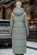 Купить Пальто утепленное стеганное зимнее с капюшоном женское зеленого цвета 9611Z, фото 4
