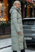 Купить Пальто утепленное стеганное зимнее с капюшоном женское зеленого цвета 9611Z, фото 3
