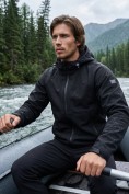 Купить Ветровка мужская софтшелл виндстоппер с капюшоном спортивная черного цвета 9611_1Ch, фото 5