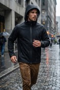 Купить Ветровка мужская софтшелл виндстоппер с капюшоном спортивная черного цвета 9611_1Ch, фото 3