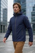 Купить Ветровка мужская софтшелл виндстоппер с капюшоном спортивная темно-синего цвета 9611_1TS, фото 4
