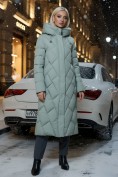 Купить Пальто утепленное стеганное зимнее с капюшоном женское зеленого цвета 9612Z, фото 4
