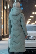 Купить Пальто утепленное стеганное зимнее с капюшоном женское зеленого цвета 9612Z, фото 3