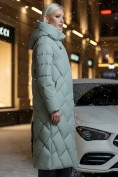 Купить Пальто утепленное стеганное зимнее с капюшоном женское зеленого цвета 9612Z, фото 2