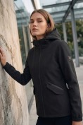 Купить Ветровка женская софтшелл виндстоппер с капюшоном спортивная черного цвета 9612_1Ch, фото 7