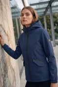 Купить Ветровка женская софтшелл виндстоппер с капюшоном спортивная темно-синего цвета 9612_1TS