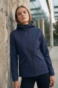 Купить Ветровка женская софтшелл виндстоппер с капюшоном спортивная темно-синего цвета 9612_1TS, фото 2