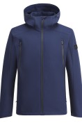 Купить Ветровка мужская софтшелл виндстоппер с капюшоном спортивная темно-синего цвета 9613_1TS
