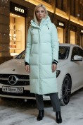 Купить Пальто утепленное стеганное зимнее с капюшоном женское бирюзового цвета 9615Br, фото 4