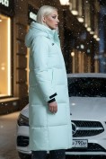 Купить Пальто утепленное стеганное зимнее с капюшоном женское бирюзового цвета 9615Br, фото 3