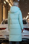 Купить Пальто утепленное стеганное зимнее с капюшоном женское бирюзового цвета 9615Br, фото 2