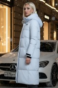 Купить Пальто утепленное стеганное зимнее с капюшоном женское светло-серого цвета 9615SS, фото 3