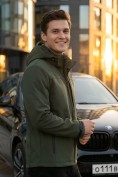 Купить Ветровка мужская софтшелл виндстоппер с капюшоном спортивная цвета хаки 9615_1Kh, фото 5