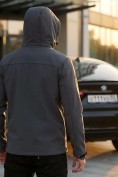 Купить Ветровка мужская софтшелл виндстоппер с капюшоном спортивная темно-серого цвета 9615_1TC, фото 6