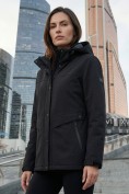 Купить Ветровка женская софтшелл виндстоппер с капюшоном спортивная черного цвета 9616_1Ch, фото 3