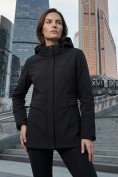 Купить Ветровка женская софтшелл виндстоппер с капюшоном спортивная черного цвета 9616_1Ch