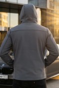Купить Ветровка мужская софтшелл виндстоппер с капюшоном спортивная темно-серого цвета 9617_1TC, фото 3