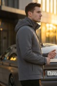 Купить Ветровка мужская софтшелл виндстоппер с капюшоном спортивная темно-серого цвета 9617_1TC, фото 2