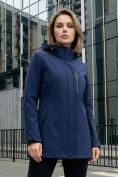 Купить Парка женская софтшелл виндстоппер удлинённая с капюшоном темно-синего цвета 9618_1TS