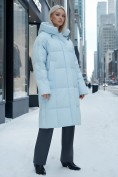 Купить Пальто летучая мышь женское с капюшоном зимнее голубого цвета 9619Gl, фото 4