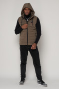Купить Спортивная жилетка утепленная мужская  темно-бежевого цвета 961TB, фото 5