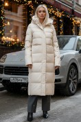 Купить Пальто утепленное стеганное зимнее с капюшоном женское бежевого цвета 9620B