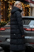 Купить Пальто утепленное стеганное зимнее с капюшоном женское черного цвета 9620Ch, фото 3