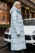Купить Пальто утепленное стеганное зимнее с капюшоном женское голубого цвета 9620Gl, фото 2