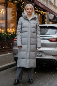 Купить Пальто утепленное стеганное зимнее с капюшоном женское серого цвета 9620Sr