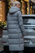 Купить Пальто утепленное стеганное зимнее с капюшоном женское серого цвета 9620Sr, фото 4