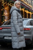 Купить Пальто утепленное стеганное зимнее с капюшоном женское серого цвета 9620Sr, фото 3