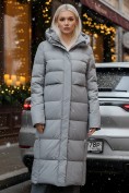 Купить Пальто утепленное стеганное зимнее с капюшоном женское серого цвета 9620Sr, фото 2