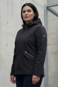 Купить Ветровка женская софтшелл большого размера с капюшоном ветрозащитная черного цвета 9620_1Ch, фото 3