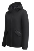 Купить Ветровка женская софтшелл большого размера с капюшоном ветрозащитная черного цвета 9620_1Ch, фото 6