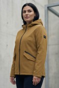 Купить Ветровка женская софтшелл большого размера с капюшоном ветрозащитная горчичного цвета 9620_1G, фото 8