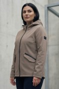 Купить Ветровка женская софтшелл большого размера с капюшоном ветрозащитная светло-коричневого цвета 9620_1SK, фото 3