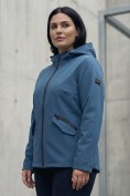 Купить Ветровка женская софтшелл большого размера с капюшоном ветрозащитная синего цвета 9620_1S, фото 3